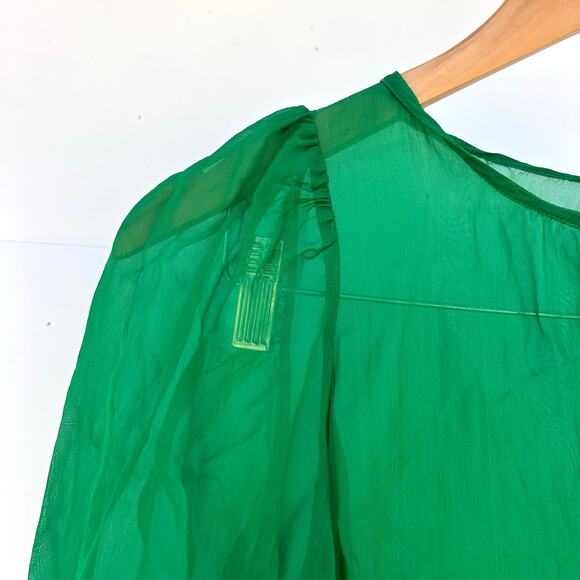 Ali Golden Peasant Dress Kelly Green Sheer Midi XS Sustainable Drop Waist - Picture 6 of 11